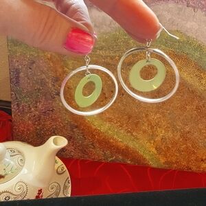 Silver tone and green fashion earrings